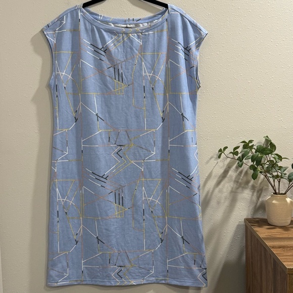 Prana XL Blue Sheen Jigsaw Sanna Dress Cap Sleeve Casual Athleisure Performance - Picture 1 of 7